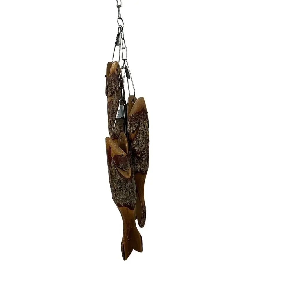 Vtg‎ Hand Carved Wood Fish Stringer Rustic Cabin Lodge Lake House Man Cave Decor